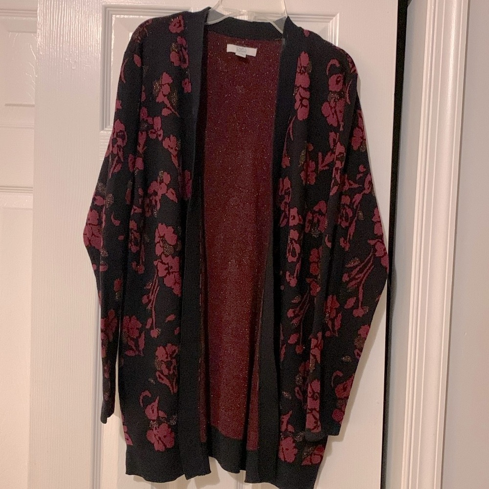 Long open front Floral cardigan size M